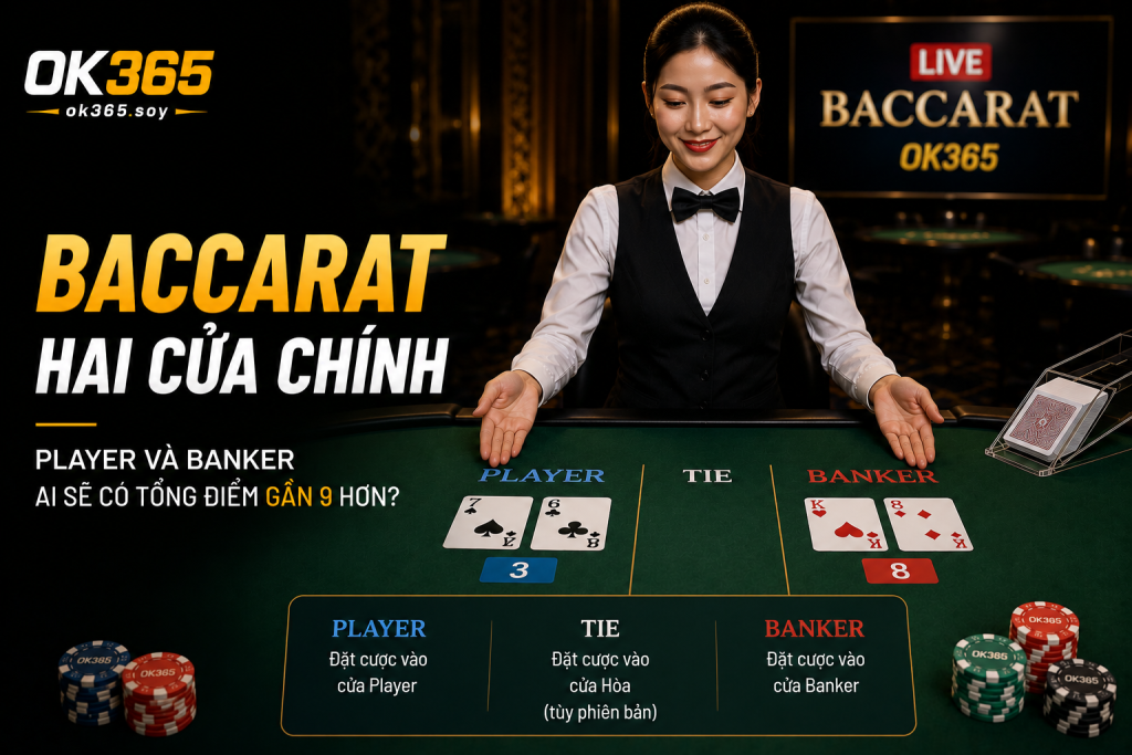 Baccarat sử dụng hai cửa chính là Player và Banker