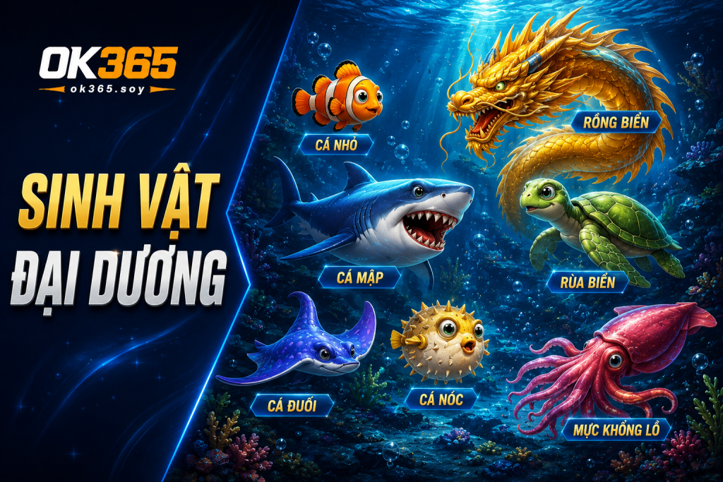 Trong game bắn cá thường xuất hiện nhiều sinh vật biển với giá trị khác nhau.