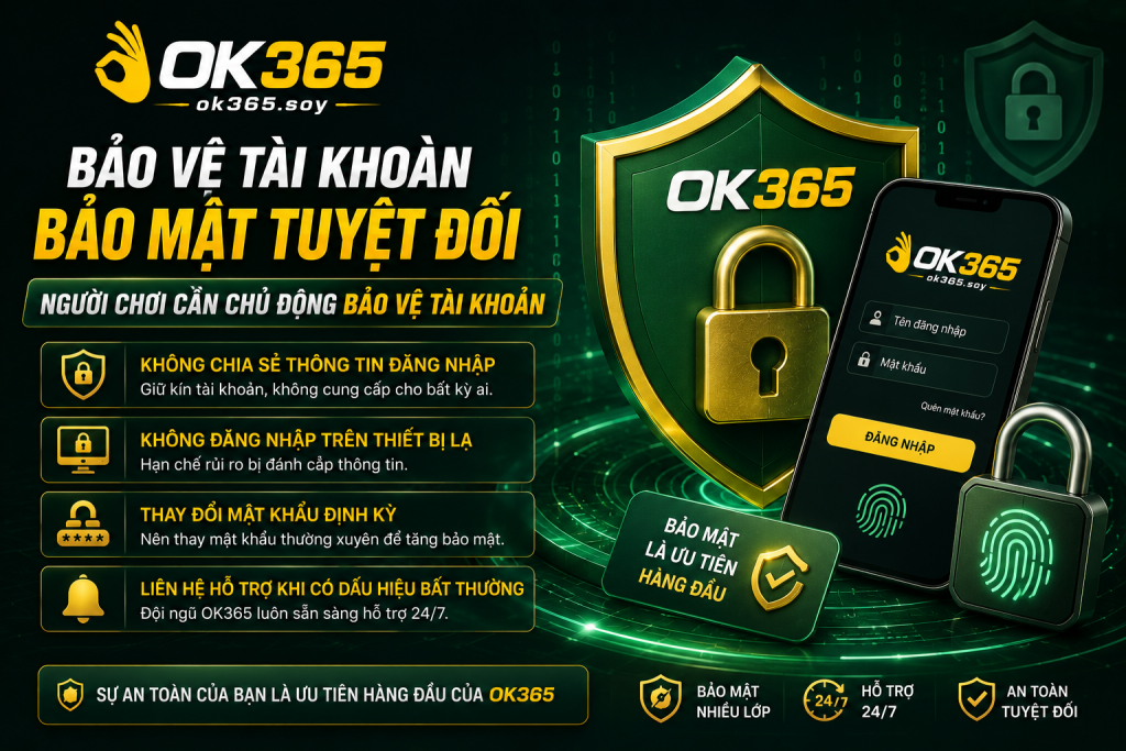 Người chơi cần bảo vệ tài khoản OK365 và không chia sẻ thông tin đăng nhập.